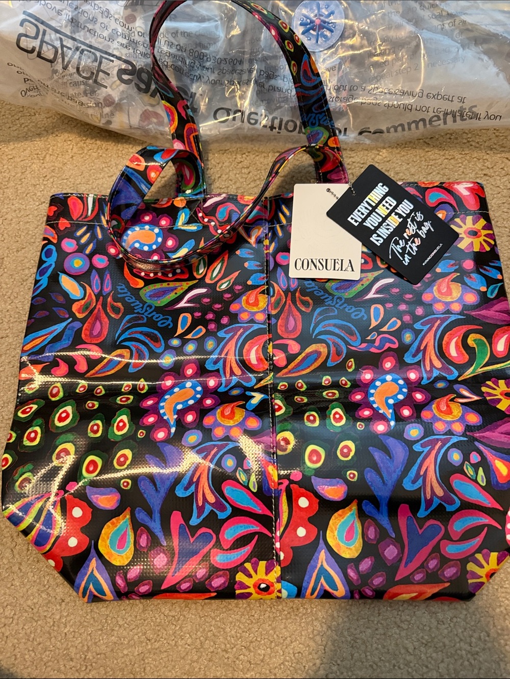 Consuela Black Multicolor Paisley Floral Tote